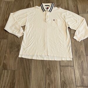 Tommy Hilfiger Men's Polo Shirt in Cream with Striped Collar